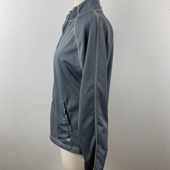 New Balance Gray Jersey Knit Track Jacket Zip Front Waffle Under-Sleeves Size SM - Picture 6 of 10